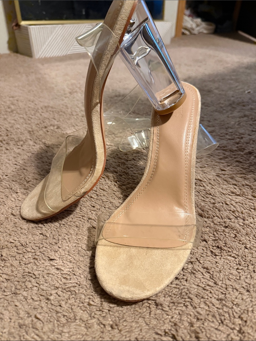 Clear Strap Nude Block Heel Sandals for Women — Sleek Transparent Design
